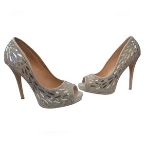 Elegant Silver Peep-Toe Stilettos